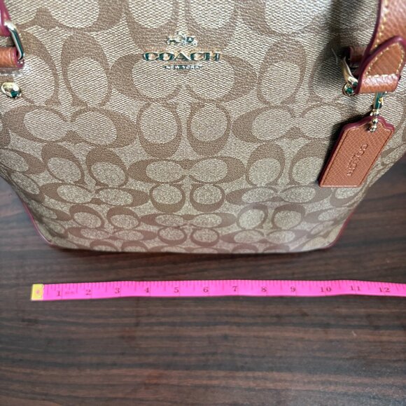 Coach Brown Signature Logo Coated Canvas Shoulder Bag F34603 ZipTop Tote - Picture 8 of 12